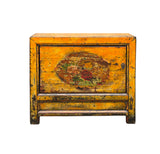 Distressed Yellowish Floral Graphic Mid Size Credenza Sideboard Cabinet GB682S