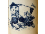 Chinese Distressed White Porcelain Blue Kid Playing Graphic Holder Vase GB685S