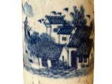 Chinese Distressed White Porcelain Blue Mountain Houses Graphic Holder Vase GB690S