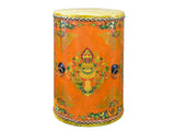 Distressed Light Orange Tibetan Style Jewel Symbol Round Drum Table GB700S