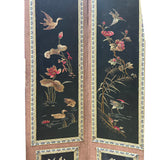 Vintage Black Fabric Flower Birds Table Top Folding Screen Art GB705S