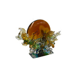 Crystal Glass Wild Horses Galloping Orange Sun Moon Back Sculpture Figure GB711S