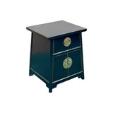 Oriental Black Lacquer Moon Face Hardware Small End Table Nightstand GB715S