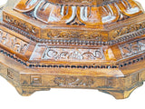 4.5" Vintage Octagonal Wood Carved Steps Lotus Motif Display Base Stand GB724S