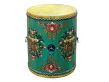 Teal Turquoise Green Tibetan Drum Style Lotus Jewel Graphic Table Stool GB725S