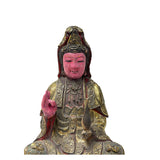 Vintage Chinese Pink Face Holy Bottle Lotus Base Wood Kwan Yin Bodhisattva Statue GB729S