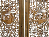 Vintage Finish Openwork Figural 4 Panels Wood Floor Screen Room Divider GB764S