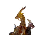 Golden Orange 3 Rams Crystal Glass Fengshui Display Art Figure GB768S