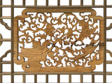58" Chinese Rectangular Flower Birds Geometric Wood Wall Panel GB769S