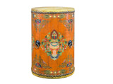 Distressed Light Orange Tibetan Style Jewel Symbol Round Drum Table GB770S