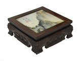 Square Dream Stone Inlaid Rosewood Foo Dog Lions Motif Display Stand GB774S