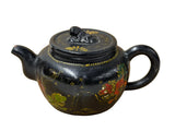 Oriental Zisha Clay Black Glaze Foo Dogs Lions Graphic Display Art Teapot GB779S