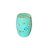 Turquoise Blue Porcelain Flower Birds Round Barrel Stool Table GB793S
