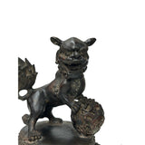 Pair Vintage Rustic Metal Fengshui Foo Dog Lion Drum Base Art Figures GB799S