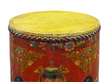 Oriental Tibetan Style Red Auspicious Flower Motifs Drum Table GB810S