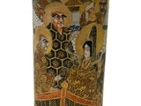 4.75"Asian Satsuma Style Cylindrical Figures Painted Porcelain Art Vase GB813S