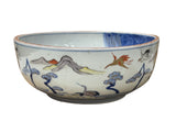 9.5" Asian Style Longevity Cranes Cloud Painted Porcelain Art Bowl GB827S