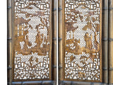 Vintage Finish Openwork Figural 4 Panels Wood Floor Screen Room Divider GB833S