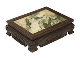 Rectangular Dream Stone Inlaid Rosewood Foo Dog Lions Motif Display Stand GB837S