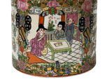 Vintage Chinese Enamel Figural Ground Canton Porcelain Round Container Jar GB841S