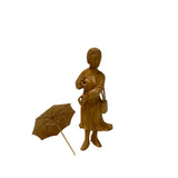 Light Tan Wood Crafted Lady Holding Umbrella Art Figure GB845S