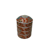 Vintage Oriental Iron Red Round Cranes Graphic Stack Container Box GB857S