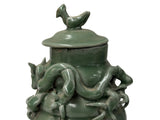 Vintage Oriental Dragon Motif Celadon Glaze Ceramic Art Jar GB881S