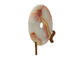 9.75" Natural White Brown Onyx Stone Round Fengshui Home Decor Display GB887S