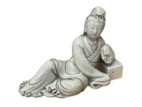 Chinese Vintage Finish Off White Porcelain Reclining Kwan Yin , Bodhisattva Statue GB899S