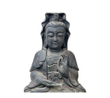 19" Rustic Iron Cross Leg Bodhisattva Guanyin Avalokiteshvara Blessing Mudra Statue GB903S