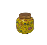 3.25" Modern Oriental Enamel Yellow Flower Graphic Round Porcelain Box Jar GB905S