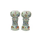 Pair Vintage Chinese WuCai Mythical Graphic Porcelain Candle Holder Vase Art JK287S