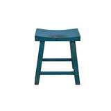 Distressed Teal Blue Rectangle Backless Slim Stool Bench Side Table JK327S