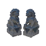 24" Chinese Medium Pair Black Gray Stone Fengshui Foo Dog Statues cs7253S