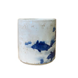 Chinese Distressed White Porcelain Blue Fishes Graphic Holder Vase ws3213S