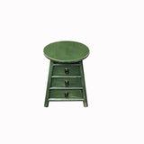 Chinese Distressed Light Green Round Top Drawers Wood Stool Table ws3053S