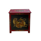 Tibetan Oriental Black Red Double Tigers End Table Nightstand cs7598S