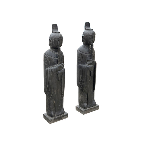 Pair Chinese Black Gray Stone Standing Zen Harmony Decor Statues cs7647S