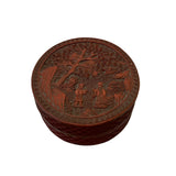 Vintage Chinese Red Resin Lacquer Round Carving Small Accent Box ws3011S