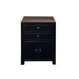 Chinese Oriental Distressed Black 2 Drawers End Table Nightstand cs7584S