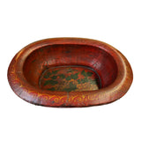 Chinese Vintage Distressed Brick Red Flower Oval Shape Wood Bucket ws3118S