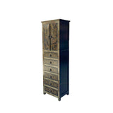 Chinese Light Olive Golden Dragons Tall Slim Multi Drawers Cabinet cs7632S