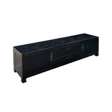 Oriental Black Lacquer Swing Drawers Low TV Media Console Cabinet cs7623S