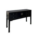 Oriental Black Lacquer Long Moon Face 4 Drawers Slim Foyer Table cs7622S