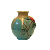 Chinese Turquoise Tan Glaze Dimensional Flower Holder Pot Vase ws3081S