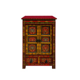 Tibetan Orange Yellow Jewel Floral Tall End Table Nightstand Cabinet cs7625S