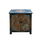 Tibetan Oriental Teal Turquoise Dragon Head End Table Nightstand cs7599S