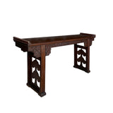 Chinese Brown Elm Wood Point Edge Relief Carving Altar Table cs7655S
