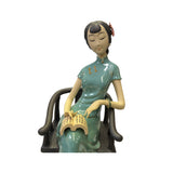 Chinese Oriental Ceramic Cheongsam Celadon Qipao Dressing Lady Figure ws3055S