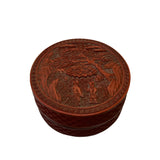 Vintage Chinese Red Resin Lacquer Round Carving Small Accent Box ws3012S
